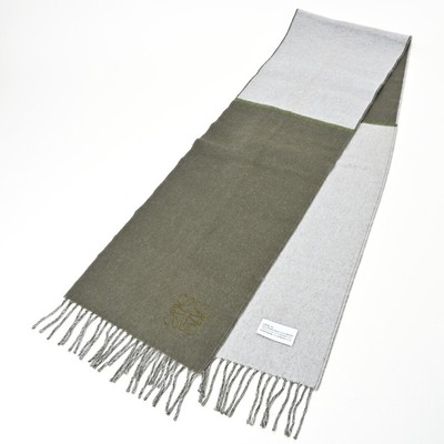 LOEWE Bicolor Scarf Muffler F810250X01 Wool Cashmere Khaki Grey 
