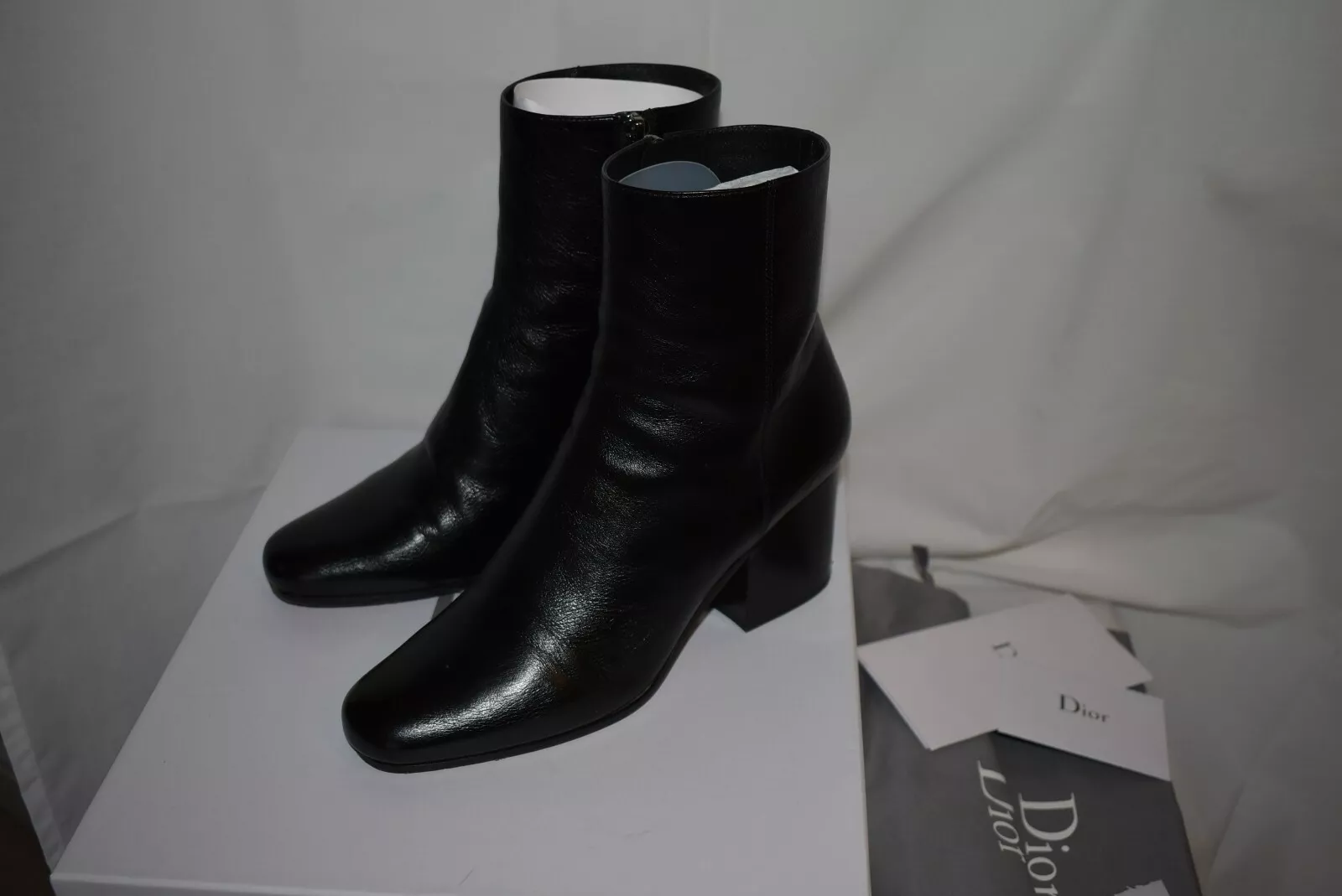 DIOR cuir noir classique talon bottier bottes mollet UK6 () PRIX DE PRIX
