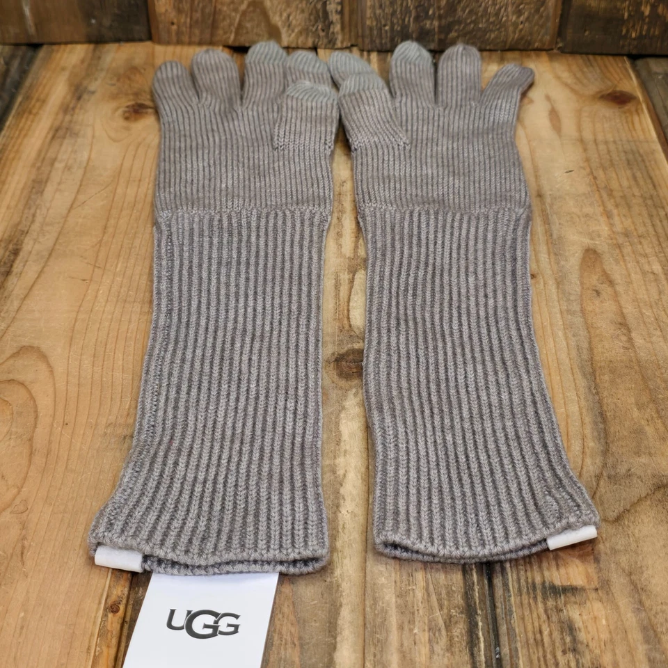 GUANTE UGG DE PUNTO LARGO CON PALMA CONDUCTORA INTELIGENTE Y DEDOS MEZCLA DE LANA ~ GRIS CLARO Foto 3 de 4