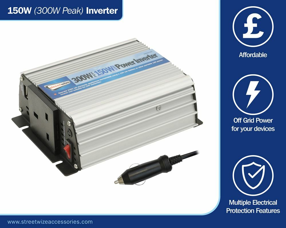 STREETWIZE 150W 12V - 240V POWER INVERTER WITH USB camper caravan SWINV150