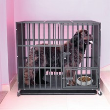 Rolling Heavy Duty Dog Cage Folding Metal Crate Kennel Two Prevent Escape Lock