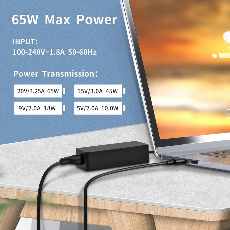 65W USB C Netzteil Ladegerät für Lenovo Thinkpad X1 Carbon Dell HP ASUS ACER - Bild 2 von 4