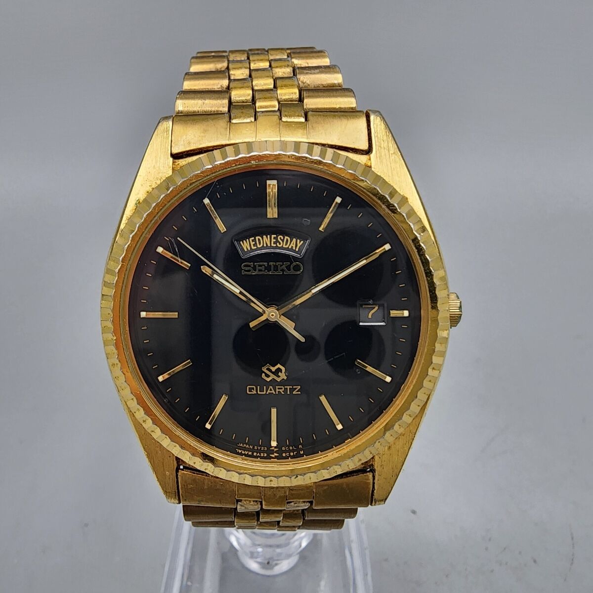Seiko SQ President Watch Men 36mm Black Dial Gold Tone Seiko SQ President Watch Men 36mm Black Dial Gold Tone