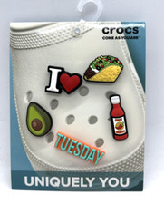 Crocs Uniquely You Taco Tuesday Avocado Hot Sauce I Heart Jibbitz Charms 5 Pack