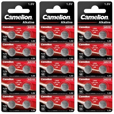 CAMELION AG10 Knopfzellen LR54 LR1130 L1131 189 389 389A Uhren Batterien ++ MHD 2029 ++
