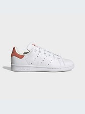 Image of Adidas Stan Smith Juniors/Womens Leather Trainers - All Sizes - White/Orange.