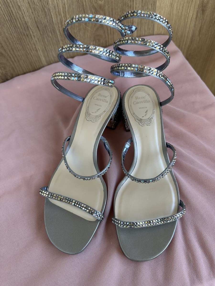 Rene Caovilla Ladies Grey Satin/Silver Shade Strass Cleo