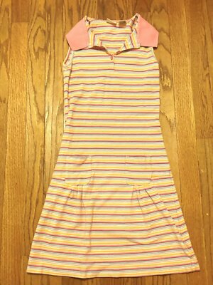 LL BEAN Girls' Striped STRETCH Slvls Polo Dress w/Pockets ~ Sz 10