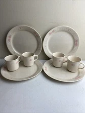 8Pc Corelle BLOSSOMS IN LACE Dinner Plates/Mugs Pink Roses 10.25” Set of 4 Each