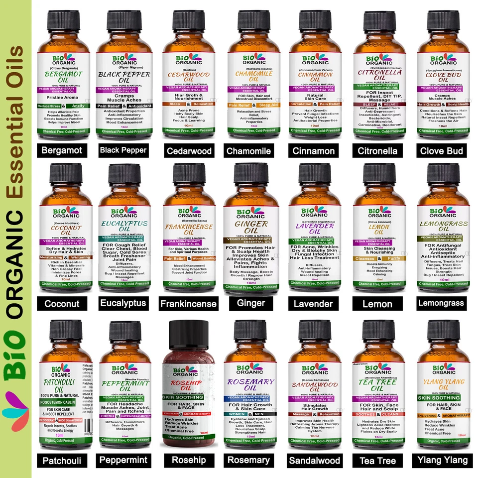 BIO ORGANIC Ätherische Öle Aromatherapie reines ätherisches Öl Düfte Diffusor Brenner UK