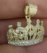 2Ct Round Diamonds Crown Pendant Charm 14K Yellow Gold Finish Free Chain