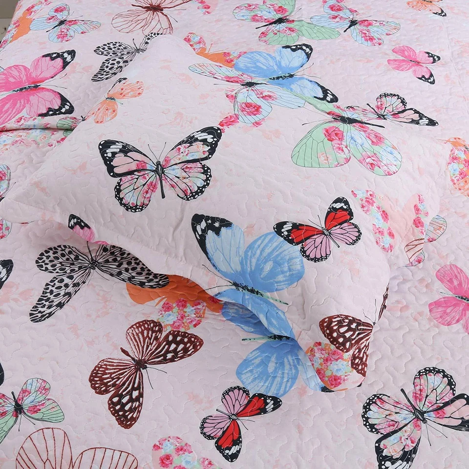 2pcs Kids Quilt Bedspread Comforter Set Throw Blanket for Quilt, A72 Butterfly - Image 2 of 2