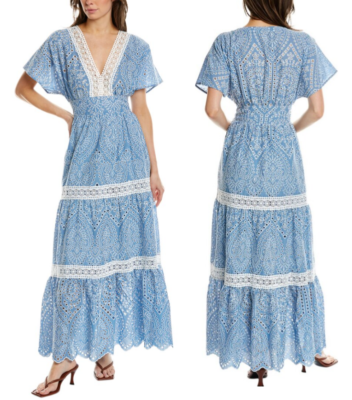 Elie Tahari cotton eyelet tiered cottagecore maxi dress in Lotus blue sz 8 $495 | eBay Elie Tahari cotton eyelet tiered cottagecore maxi dress in Lotus blue sz 8 $495 | eBay