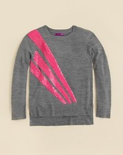 Aqua Girls' Asymmetric Pink Sequins Sweater, Gray, Medium M