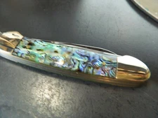 Hen + Rooster Abalone Gunboat 4 1/2" Pocket Knife 3 Blades 440 S.S. #HRI-353S-AB