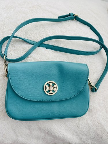Petit sac à bandoulière Robinson en cuir bleu sarcelle turquoise Tory Burch - Photo 1/11