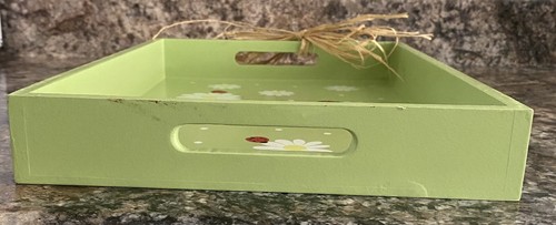 Ladybug🐞& Daisies Green Serving Tray - 15x10.5” Breakfast Tray Tea Tray Wood - Picture 3 of 11
