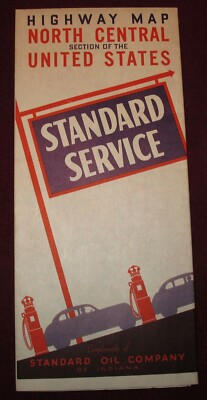 VINTAGE STANDARD SERVICE N. CENTRAL U.S. HIGHWAY MAP 1940's or BEFORE EXCELLENT