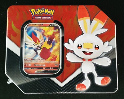One Factory Sealed Pokémon TCG 2020 Galar Partners Tin   Featuring Cinderace V