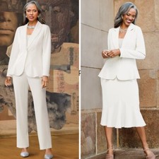 Size 10 Ashro White Party Church Formal Dress Wardrober Denai Pant Skirt Suit