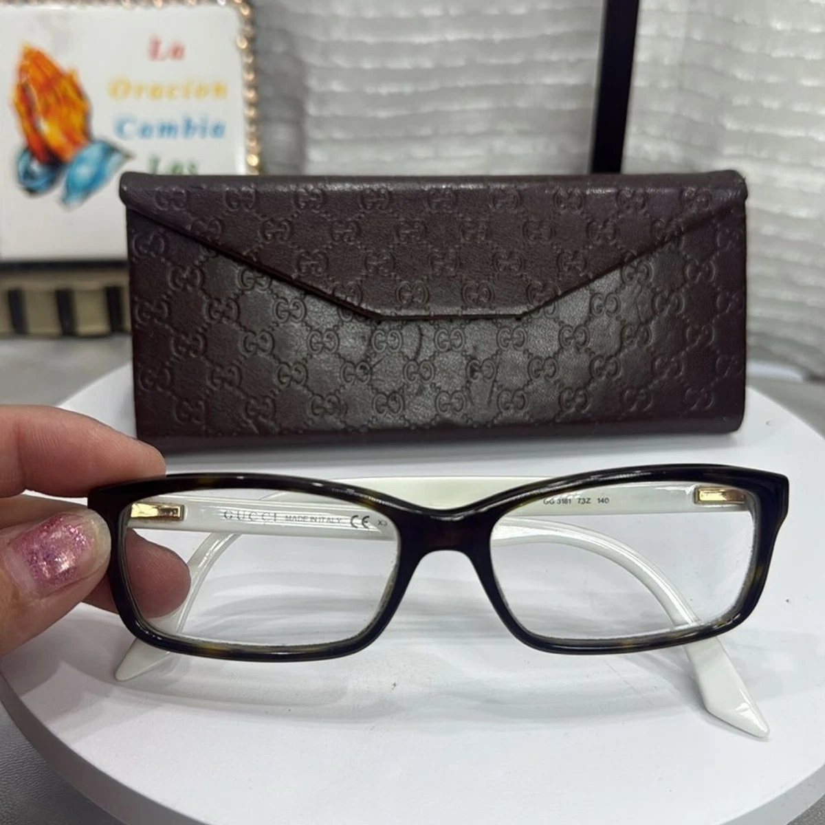 (Z6) Gucci unisex glasses in white and leopard print, with case Gucci GG1319O 003 53 New Women Eyeglasses at Amazon Women main image 3