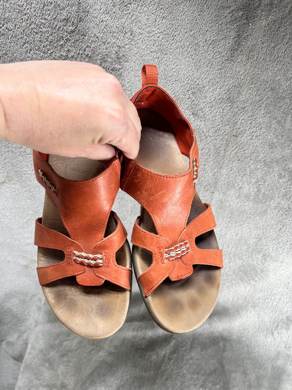 MERRELL Sandali Merrill lino lychee arancione pelle cuciture bianche schiena intera taglia 7