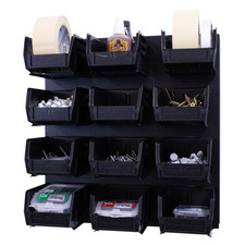 OmniWall Bin Storage Panel Includes 12 Black Plastic Bins Cleats