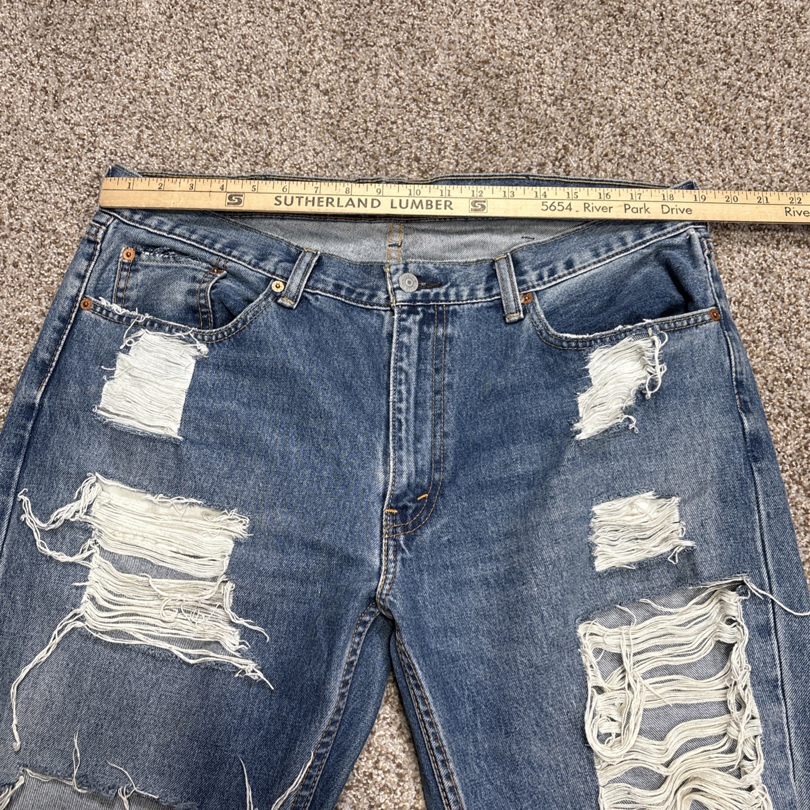 Levi's 559 Mens Blank Tag 38x34 Straight Medium Wash Denim Destroyed (38x33.5) - View 7