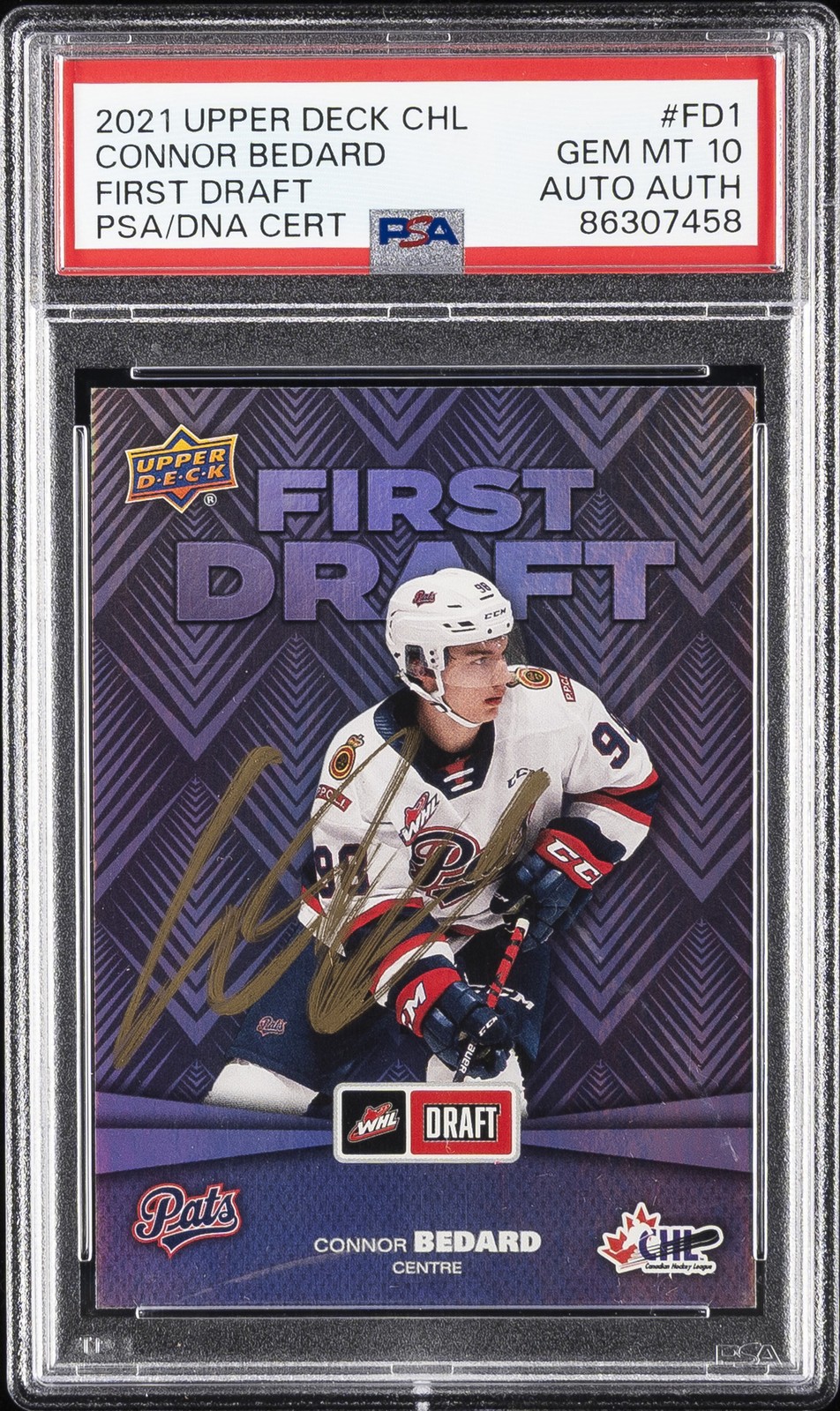 CONNOR BEDARD 2021 UD CHL FIRST DRAFT #FD1 PSA 10 AUTO AUTHENTIC 