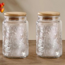 24 oz Vintage Airtight Glass Storage Jars with Bamboo Lids, Set of 2 Jars with