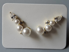 Orecchini a strappo QVC Diamonique zirconi placcati oro sterling/giallo perle originali