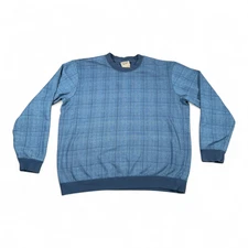 Vintage Houndstooth Sweater Adult LARGE Blue Glen Plaid Scandia Woods Sweatshirt