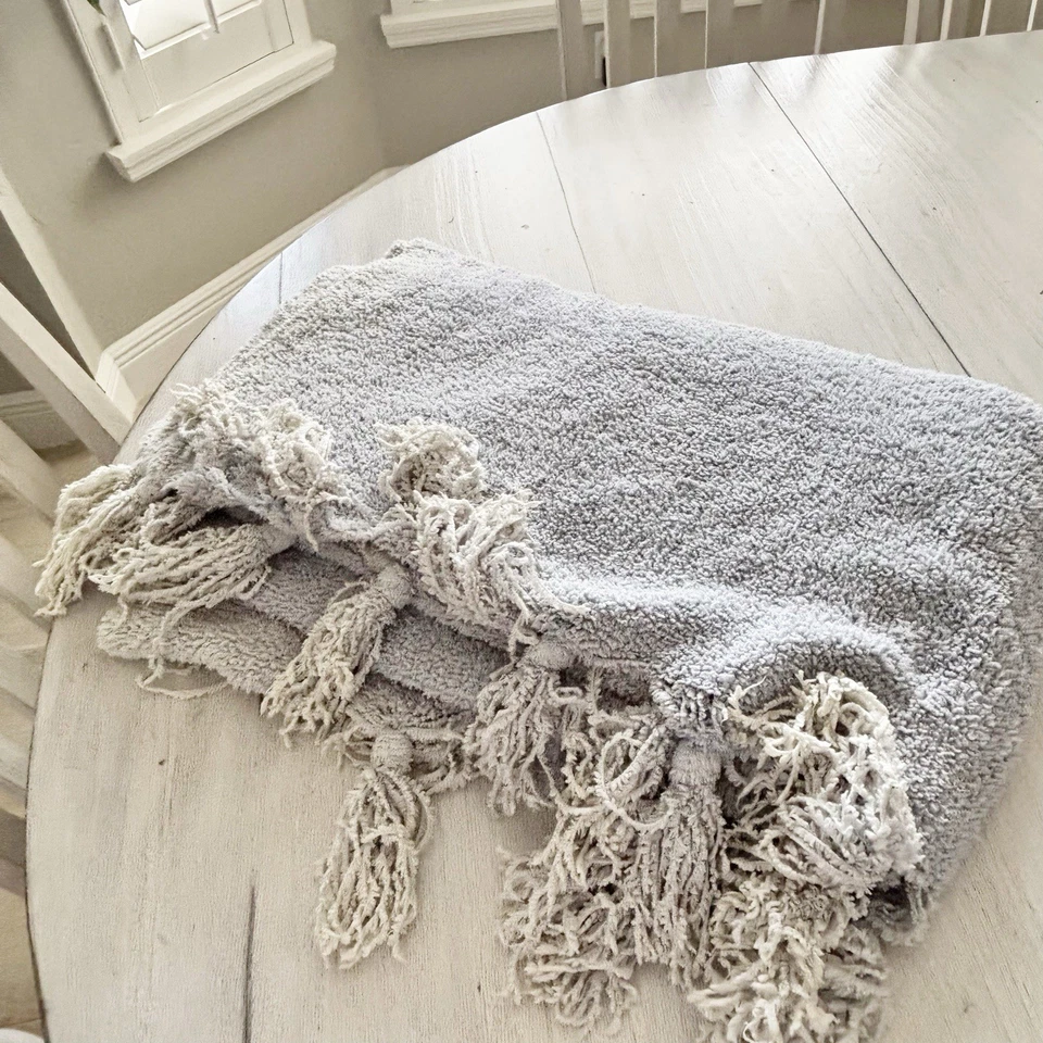 ETHAN ALLEN Blue Ombré Chenille Throw Blanket Fringed Cozy Soft 52” X 62” - Image 2 of 4