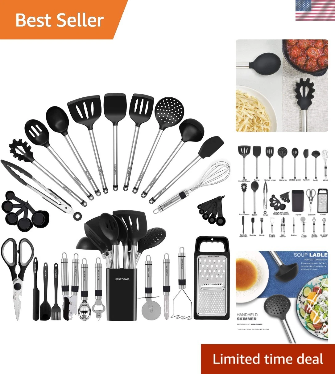 Durable Silicone and Stainless Steel Utensils Set - Perfect for Nonstick Pans