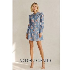 LoveShackFancy Beyers Corduroy Mini Dress 8 Blue