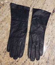 Vintage Womens Size M 7 Black Soft Leather Formal 10.5" Long Lined Gloves Kislav