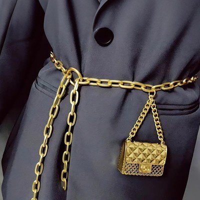 Gold Chain Belt for Women with Mini Purse - Adjustable 42 