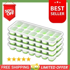 Ice Cube Tray with Lid, 4 Pack Durable Stackable Ice Cube Trays for Freezer with