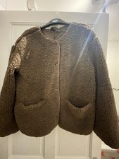 H&M Women's Brown Faux Sherling Jacket Medium Fleece