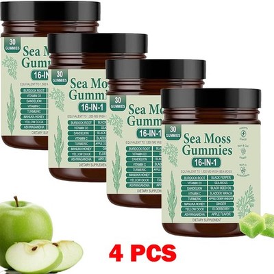 16 in 1 Organic Sea Moss Gummy | Irishmoss Extract 6000Mg | Green Apple Flavor