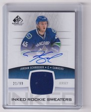 2013-14 SP Game Used Inked Rookie Sweaters Jordan Schroeder Auto 21/99 Vancouver