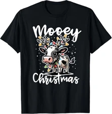 Mooey Christmas Heifer Cow Reindeer Christmas Lights T-Shirt