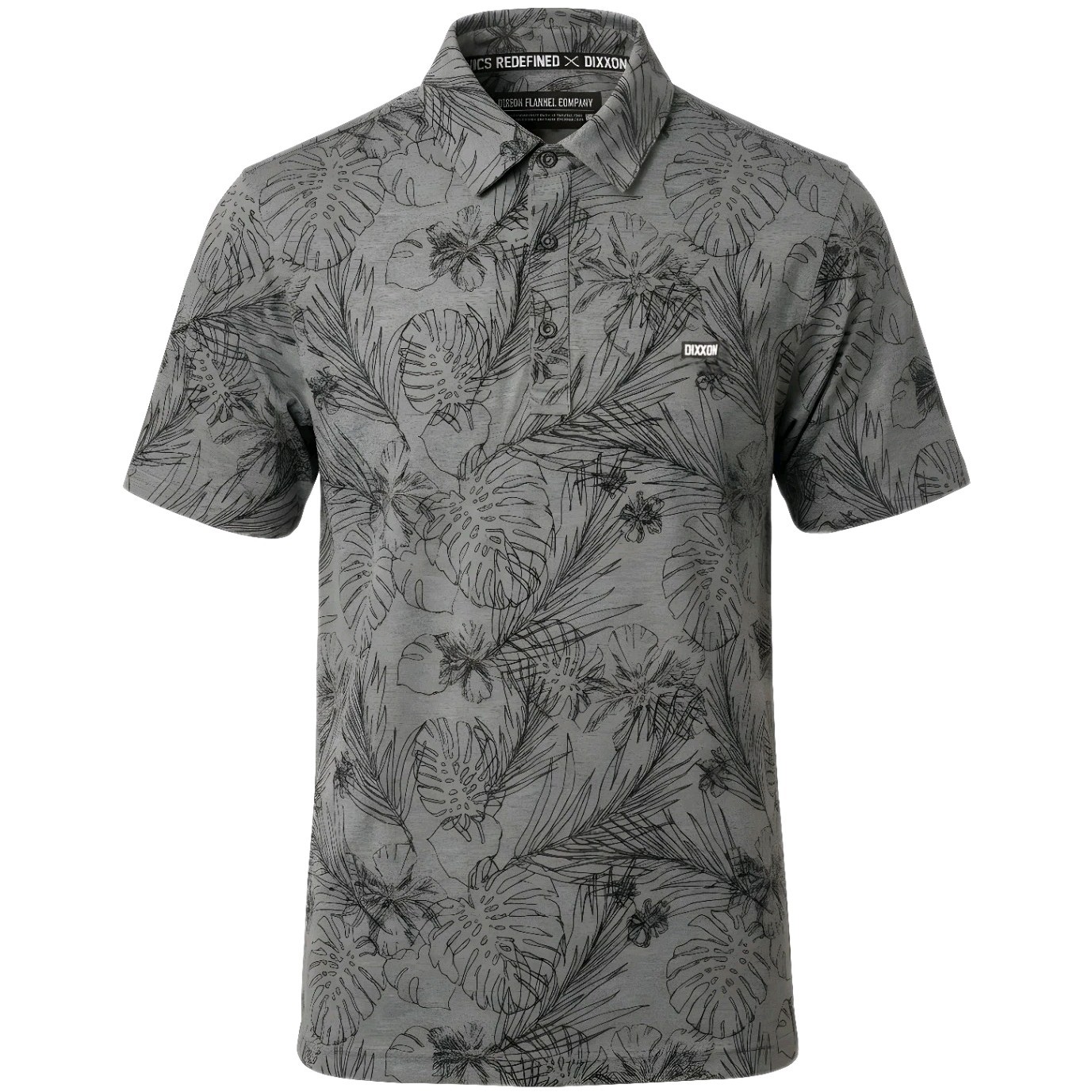 Dixxon Flannel Premium Black Floral Ss Polo Shirt Men's Large Cotton Blend Leaf