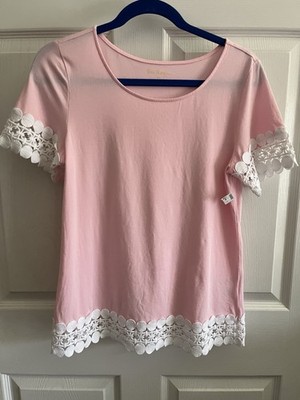 Lilly Pulitzer Hayes Top Pink Tropics Lace Sleeves Size M NEW