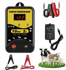 10KM Electric Fence Energiser 12v Battery Powered 2J Horse Animals Fencing Kit