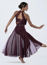 WEISSMAN Dance costume mesh dress leotard LA adult L Maxi Purple 14155