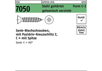 Reyher Blechschraube ISO 7050 SEKO m.Spitze/Kreuzschlitz-PZ 6,3x 60 -C-Z Stah...