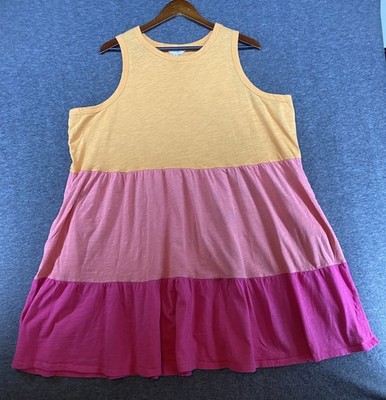 Terra & Sky Women's Plus Size 2X Tiered Sleeveless Tank Dress Pink Multicolor