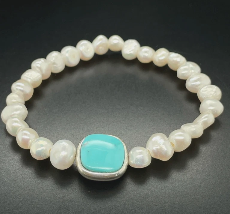 FLEX-ARMBAND SILBERFARBEN MIT SWZP & LAPIS & TÜRKIS SCHMUCKJAGD - Bild 2 von 4