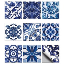36PCS Blue Relief Peel and Stick Tile Stickers Mosaic Style Removable Wall De...